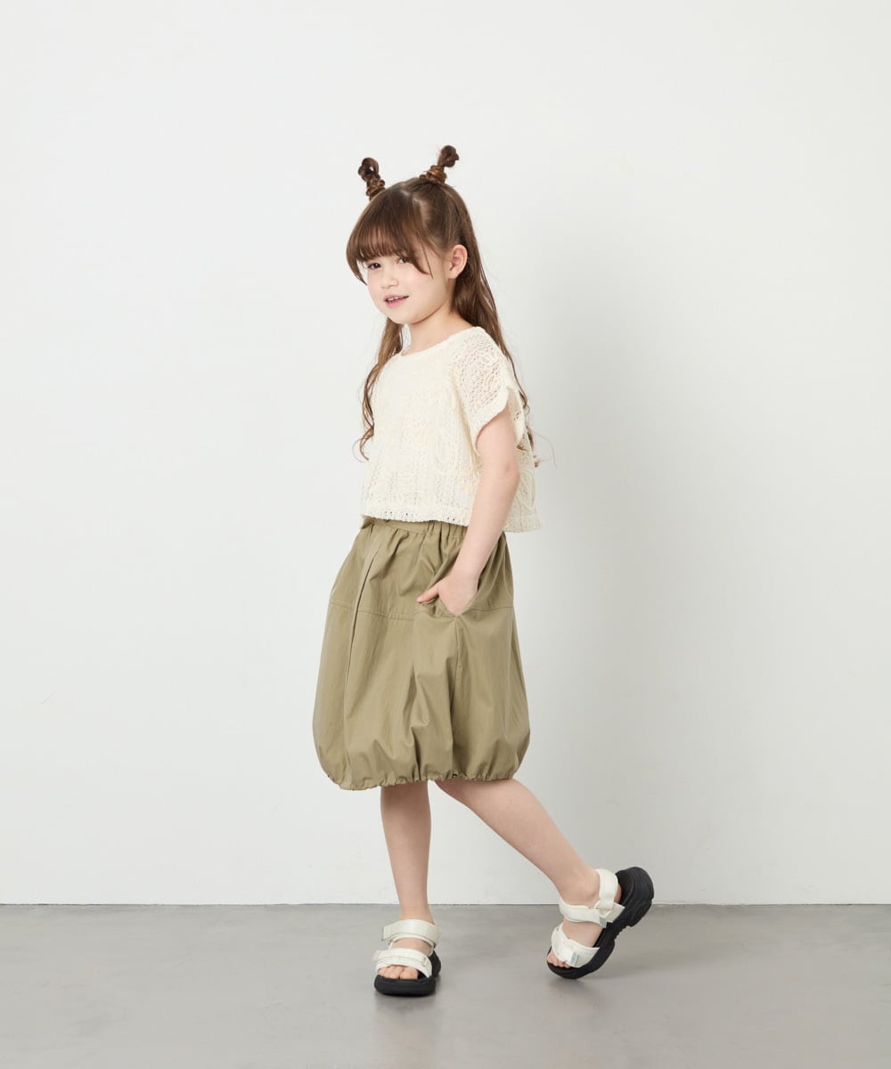 KJKHD77044 a.v.v KIDS(アー・ヴェ・ヴェ) [120-160]【冷感/洗える】レースTシャツタンク付き アイボリー