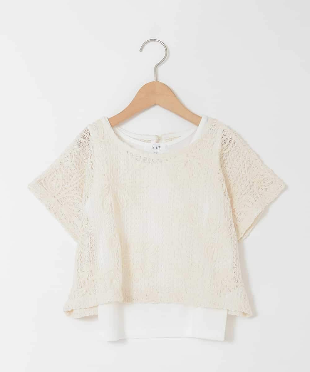 KJKHD77044 a.v.v KIDS(アー・ヴェ・ヴェ) [120-160]【冷感/洗える】レースTシャツタンク付き アイボリー