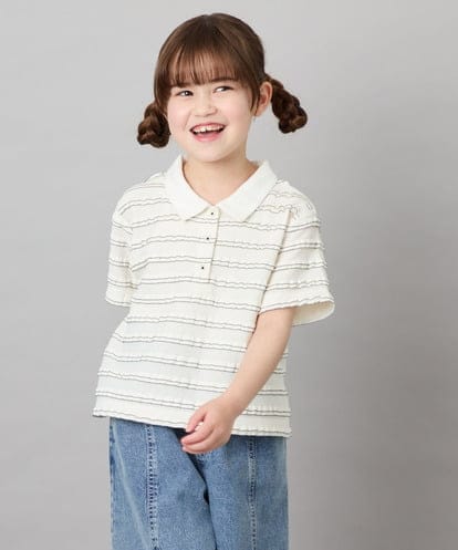 KJKHD83035 a.v.v KIDS [130-160]【ママとお揃いコーデが叶う】フリルボーダーポロシャツ