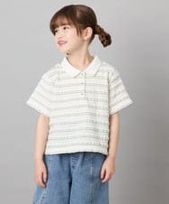 KJKHD83035 a.v.v KIDS(アー・ヴェ・ヴェ) [130-160]【ママとお揃いコーデが叶う】フリルボーダーポロシャツ アイボリー