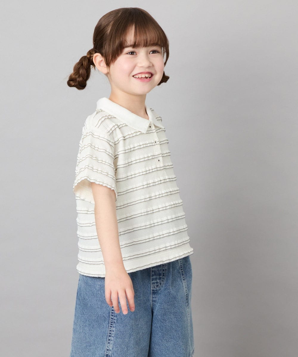 KJKHD83035 a.v.v KIDS(アー・ヴェ・ヴェ) [130-160]【ママとお揃いコーデが叶う】フリルボーダーポロシャツ アイボリー