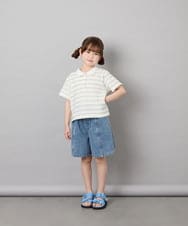 KJKHD83035 a.v.v KIDS(アー・ヴェ・ヴェ) [130-160]【ママとお揃いコーデが叶う】フリルボーダーポロシャツ アイボリー