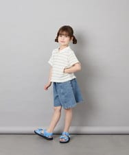 KJKHD83035 a.v.v KIDS(アー・ヴェ・ヴェ) [130-160]【ママとお揃いコーデが叶う】フリルボーダーポロシャツ アイボリー