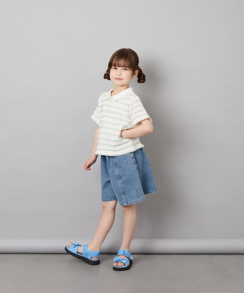 KJKHD83035 a.v.v KIDS(アー・ヴェ・ヴェ) [130-160]【ママとお揃いコーデが叶う】フリルボーダーポロシャツ アイボリー