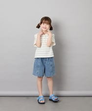 KJKHD83035 a.v.v KIDS(アー・ヴェ・ヴェ) [130-160]【ママとお揃いコーデが叶う】フリルボーダーポロシャツ アイボリー