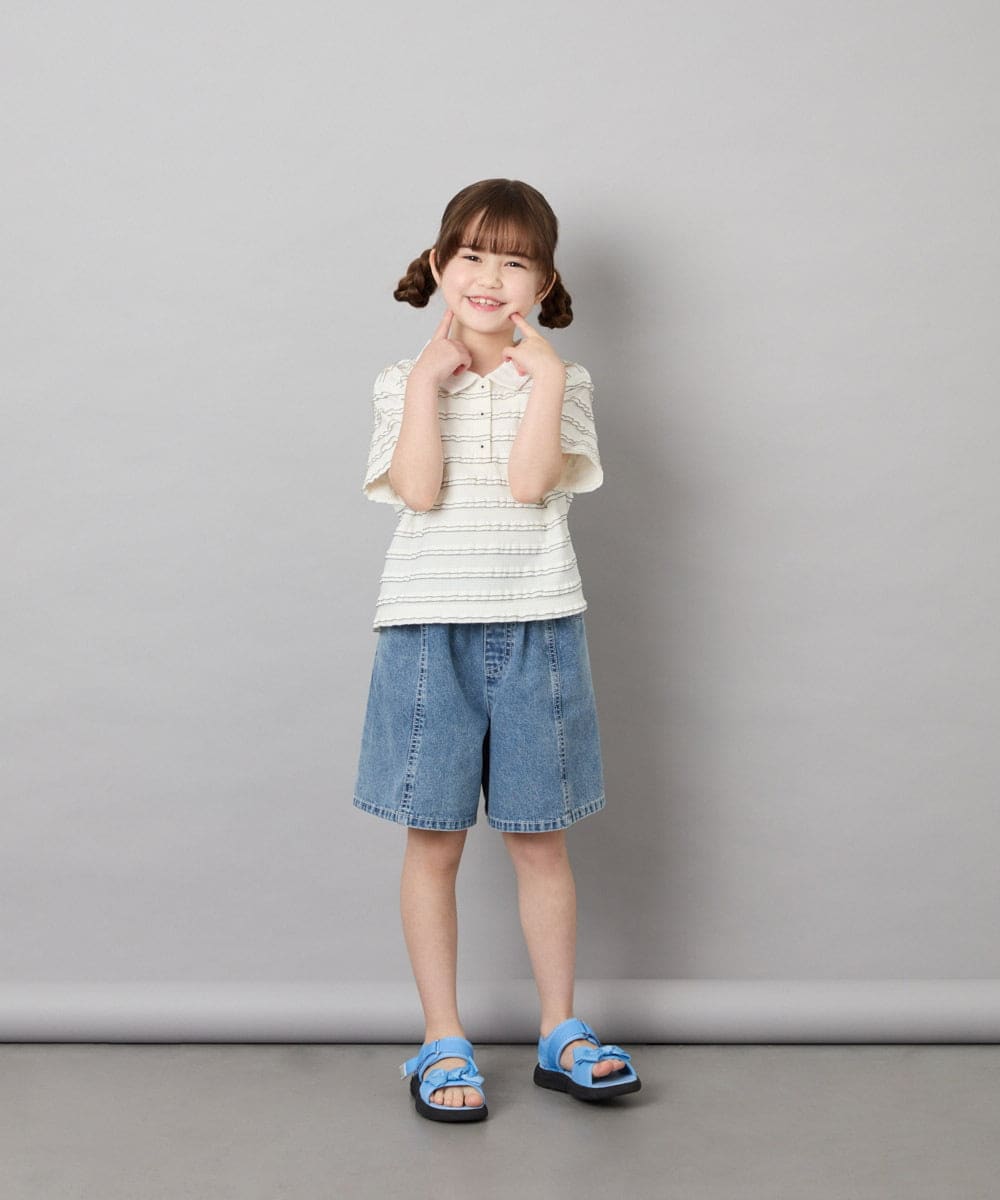 KJKHD83035 a.v.v KIDS(アー・ヴェ・ヴェ) [130-160]【ママとお揃いコーデが叶う】フリルボーダーポロシャツ アイボリー