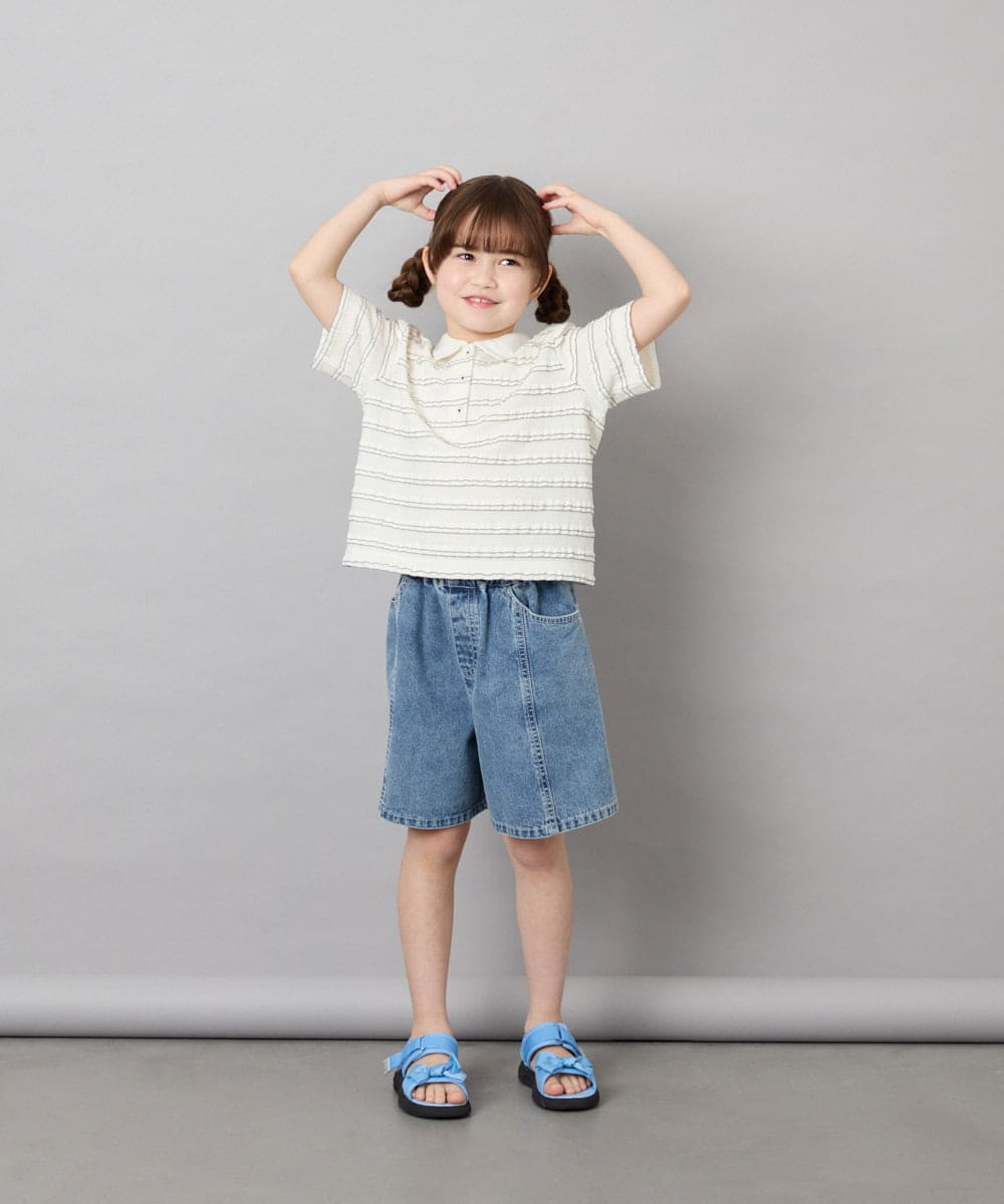 KJKHD83035 a.v.v KIDS(アー・ヴェ・ヴェ) [130-160]【ママとお揃いコーデが叶う】フリルボーダーポロシャツ アイボリー