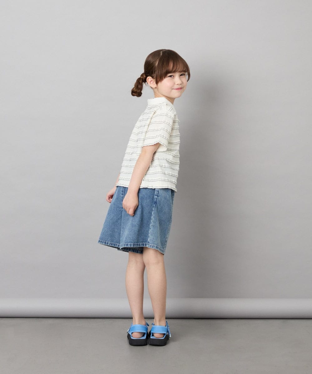 KJKHD83035 a.v.v KIDS(アー・ヴェ・ヴェ) [130-160]【ママとお揃いコーデが叶う】フリルボーダーポロシャツ アイボリー