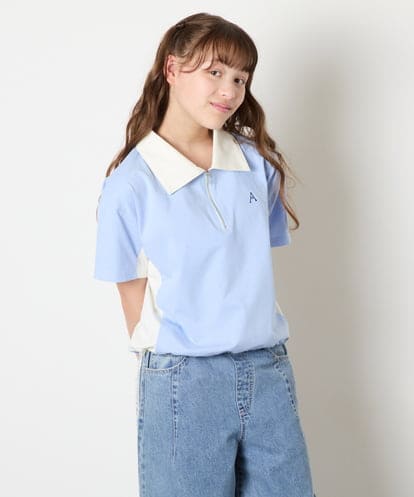 KJKHD90035 a.v.v KIDS [140-150]【男女兼用】襟付きバイカラーハーフジップ