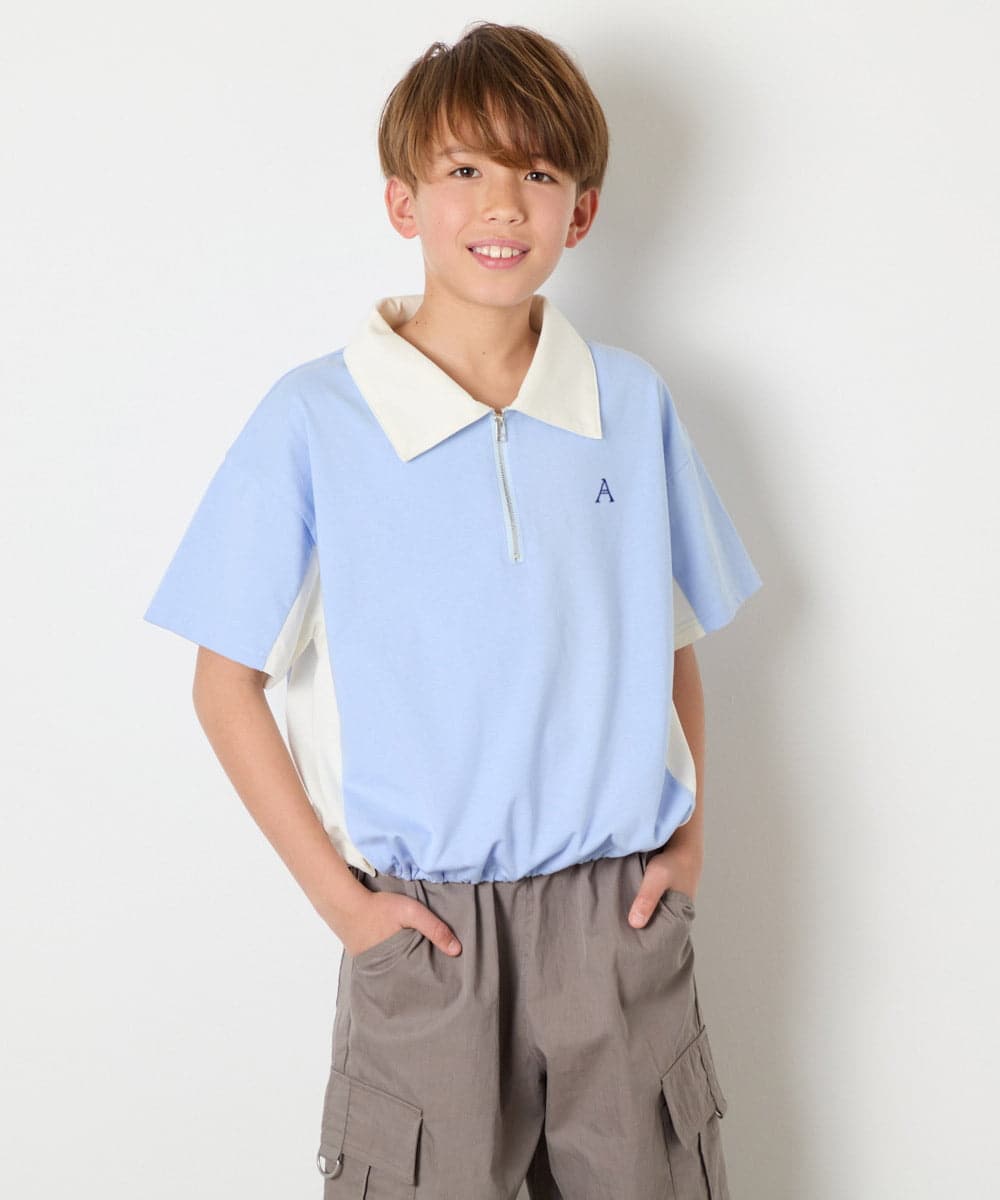 KJKHD90035 a.v.v KIDS(アー・ヴェ・ヴェ) [140-150]【男女兼用】襟付きバイカラーハーフジップ ライトブルー