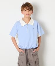 KJKHD90035 a.v.v KIDS(アー・ヴェ・ヴェ) [140-150]【男女兼用】襟付きバイカラーハーフジップ ライトブルー