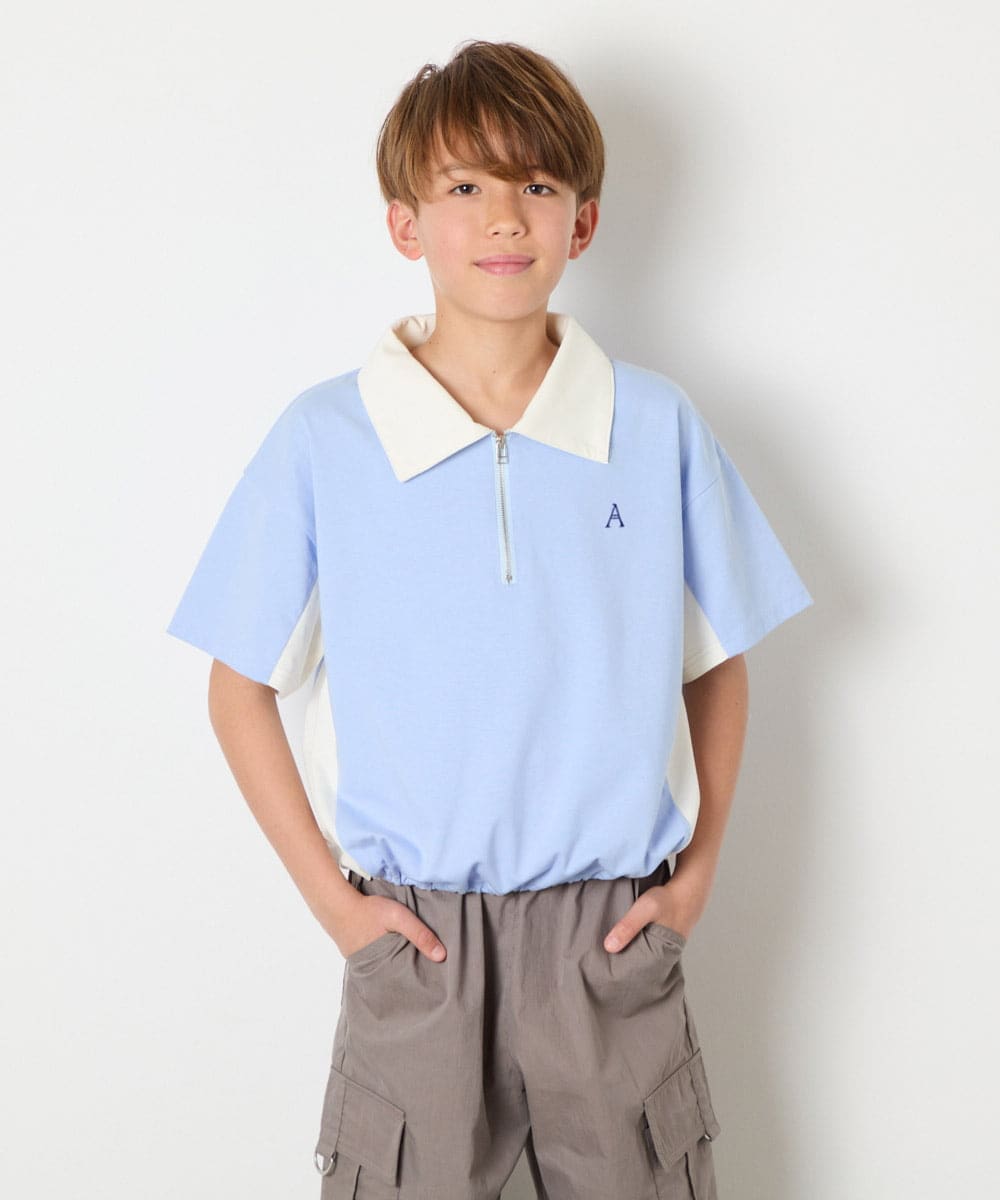 KJKHD90035 a.v.v KIDS(アー・ヴェ・ヴェ) [140-150]【男女兼用】襟付きバイカラーハーフジップ ライトブルー