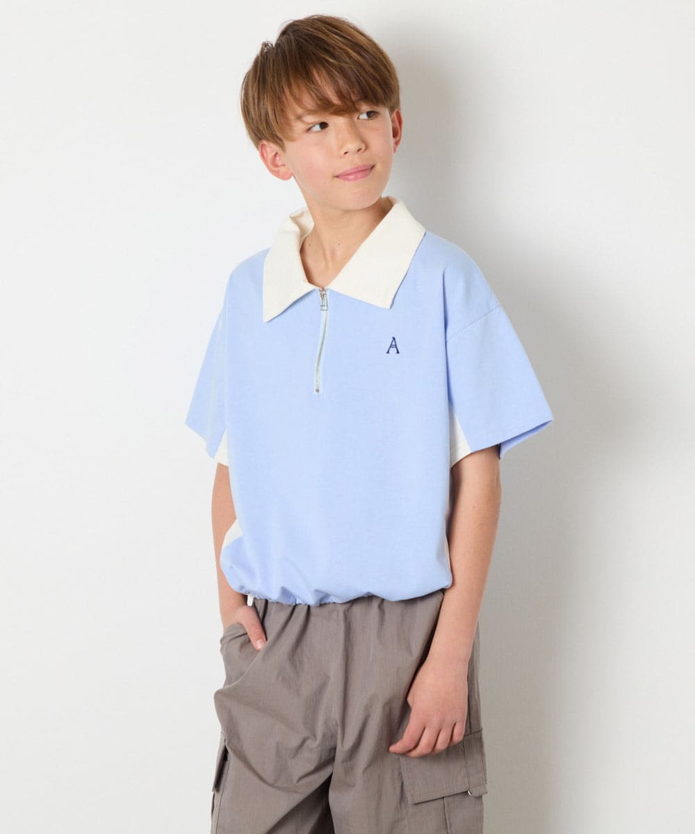 KJKHD90035 a.v.v KIDS(アー・ヴェ・ヴェ) [140-150]【男女兼用】襟付きバイカラーハーフジップ ライトブルー