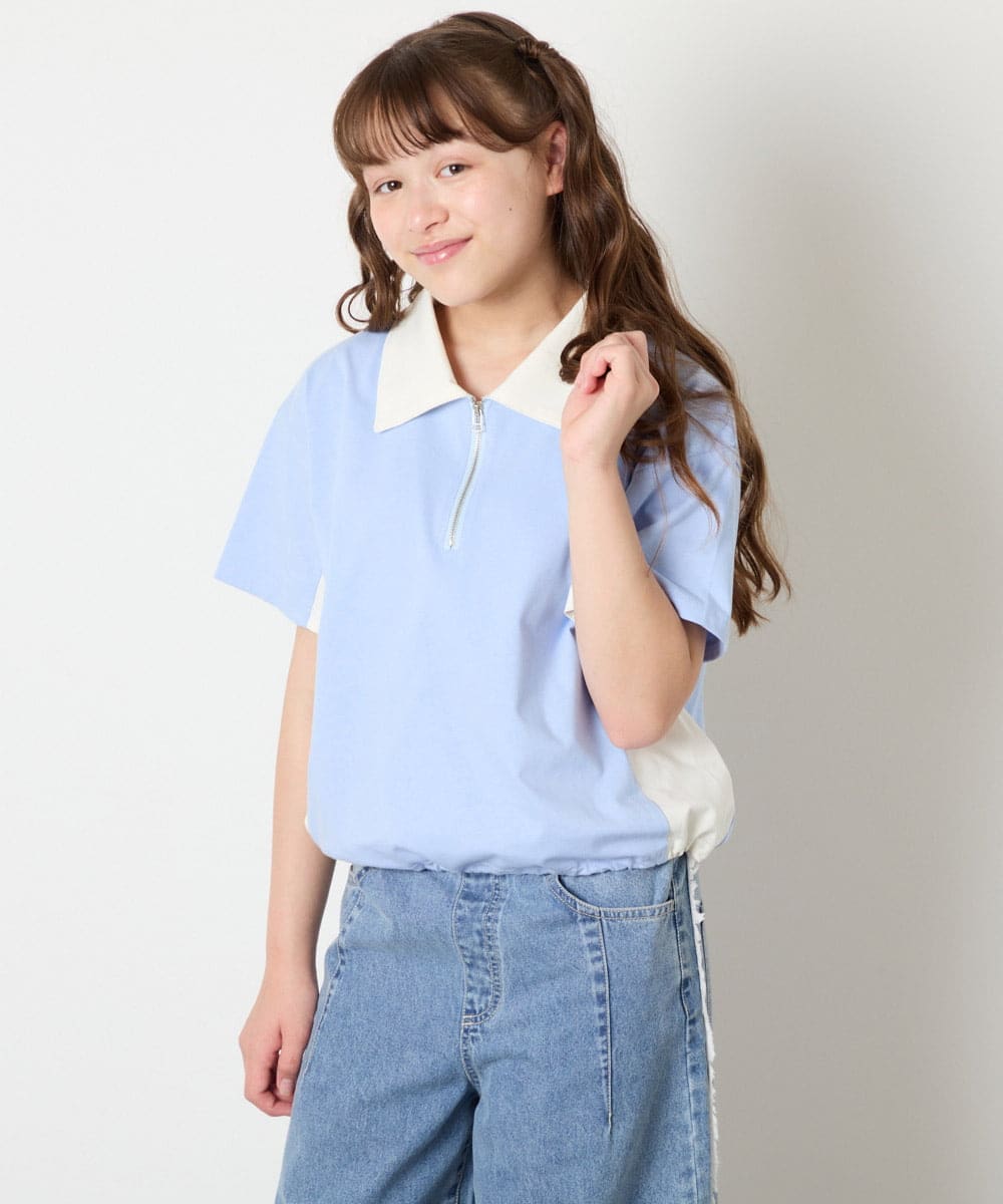 KJKHD90035 a.v.v KIDS(アー・ヴェ・ヴェ) [140-150]【男女兼用】襟付きバイカラーハーフジップ ライトブルー