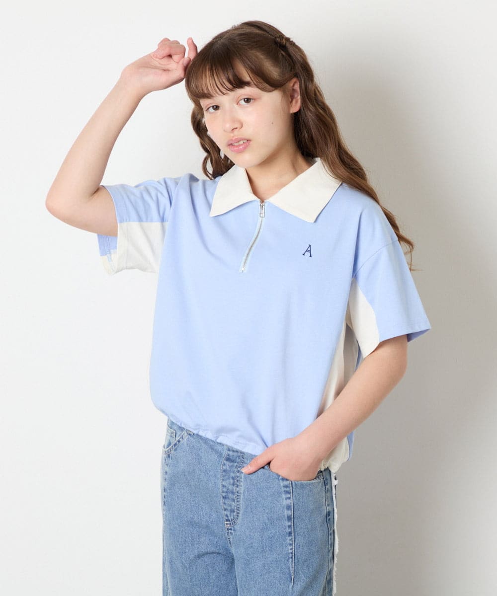 KJKHD90035 a.v.v KIDS(アー・ヴェ・ヴェ) [140-150]【男女兼用】襟付きバイカラーハーフジップ ライトブルー