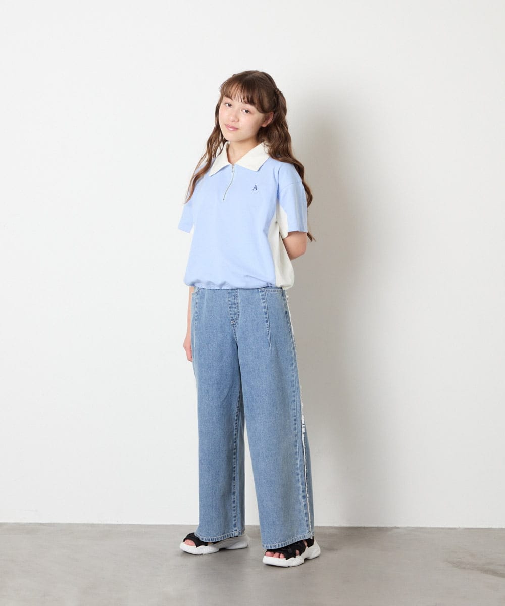 KJKHD90035 a.v.v KIDS(アー・ヴェ・ヴェ) [140-150]【男女兼用】襟付きバイカラーハーフジップ ライトブルー
