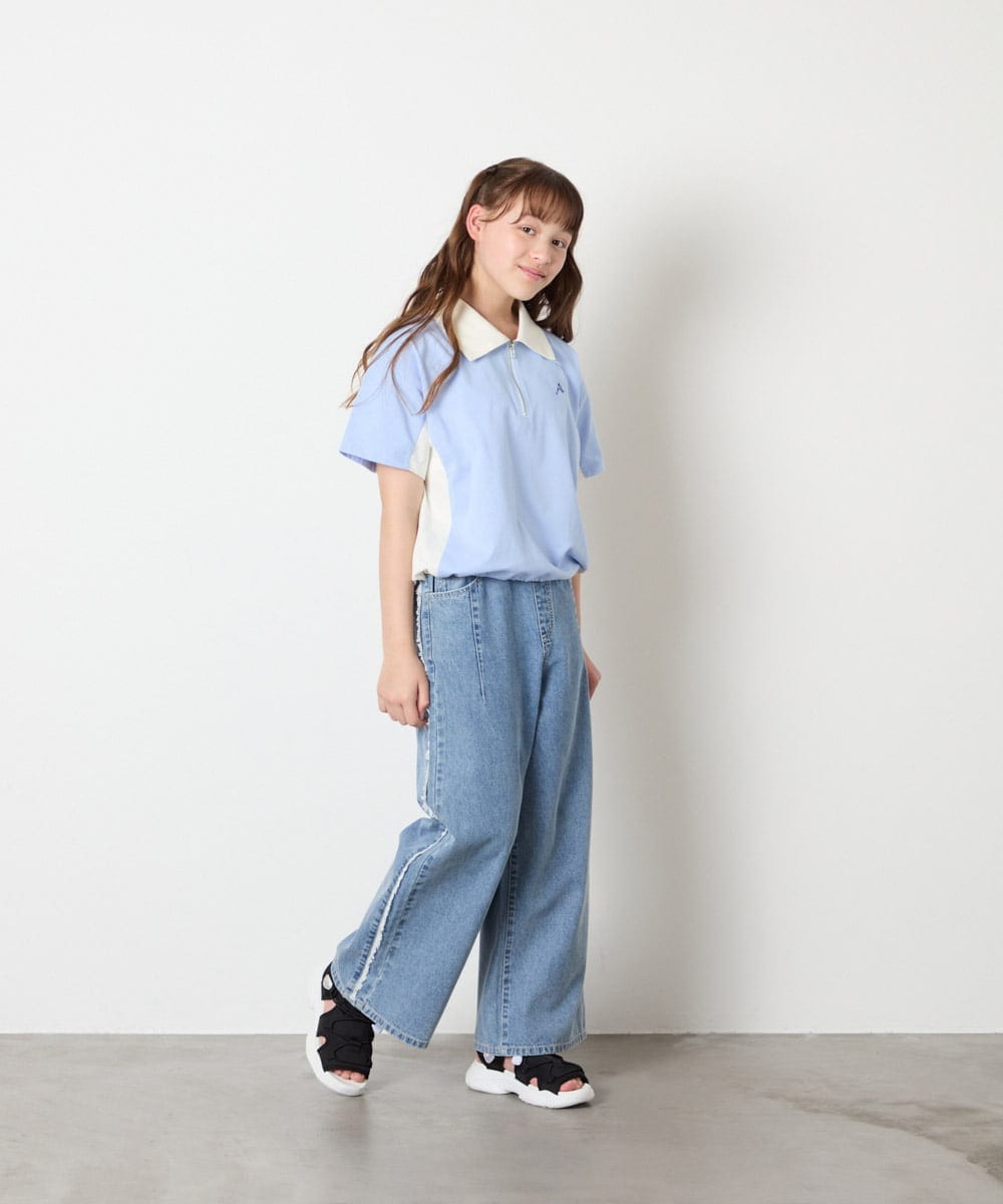 KJKHD90035 a.v.v KIDS(アー・ヴェ・ヴェ) [140-150]【男女兼用】襟付きバイカラーハーフジップ ライトブルー