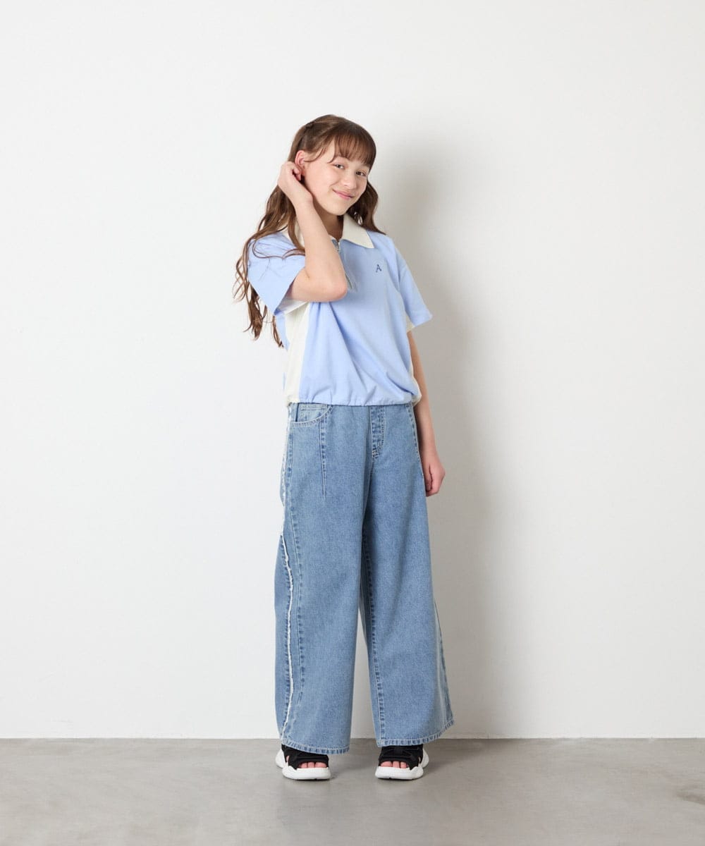 KJKHD90035 a.v.v KIDS(アー・ヴェ・ヴェ) [140-150]【男女兼用】襟付きバイカラーハーフジップ ライトブルー