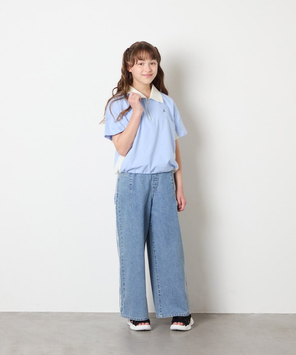 KJKHD90035 a.v.v KIDS(アー・ヴェ・ヴェ) [140-150]【男女兼用】襟付きバイカラーハーフジップ ライトブルー