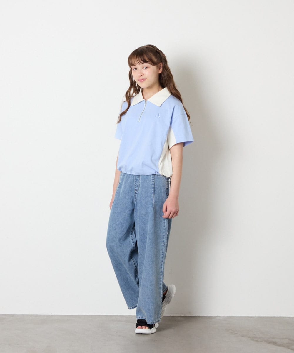 KJKHD90035 a.v.v KIDS(アー・ヴェ・ヴェ) [140-150]【男女兼用】襟付きバイカラーハーフジップ ライトブルー