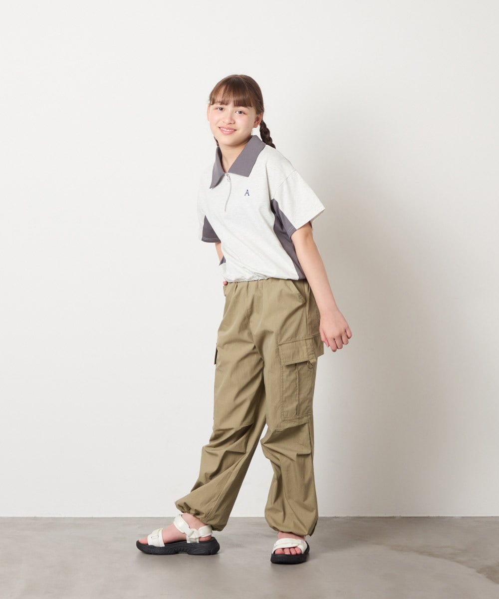 KJKHD90035 a.v.v KIDS(アー・ヴェ・ヴェ) [140-150]【男女兼用】襟付きバイカラーハーフジップ ライトグレー