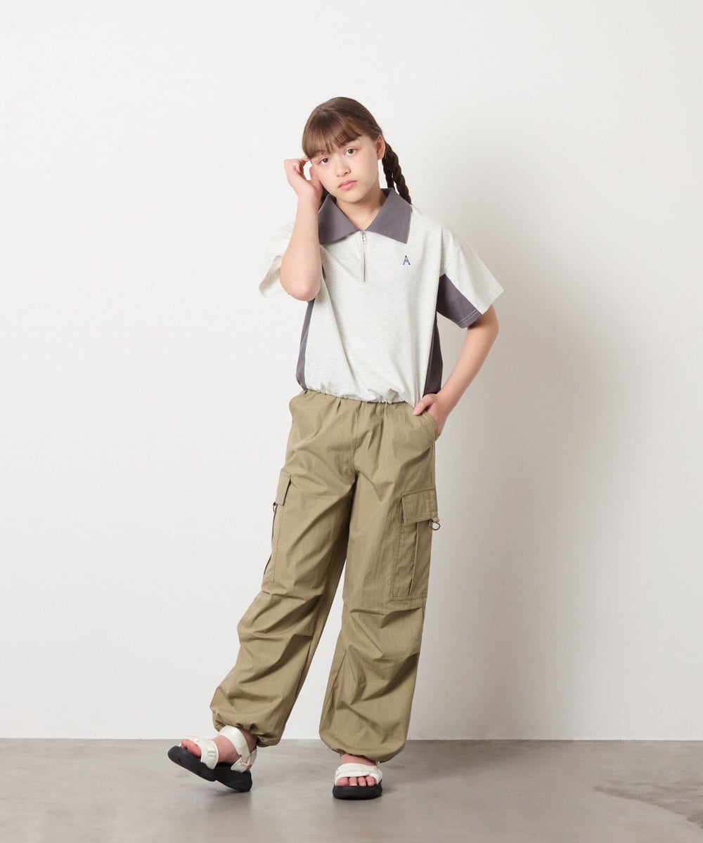 KJKHD90035 a.v.v KIDS(アー・ヴェ・ヴェ) [140-150]【男女兼用】襟付きバイカラーハーフジップ ライトグレー
