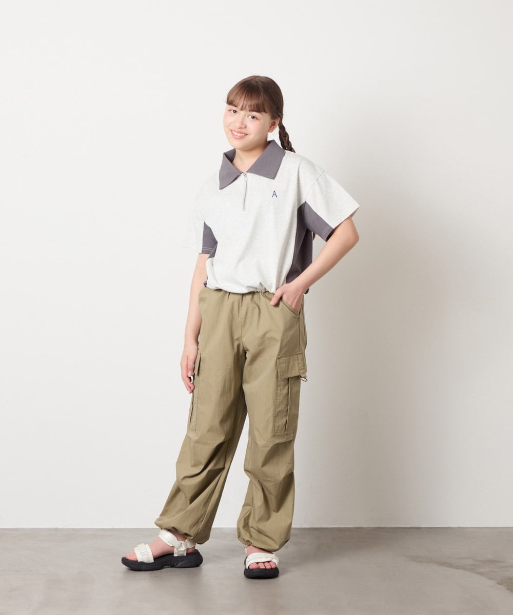 KJKHD90035 a.v.v KIDS(アー・ヴェ・ヴェ) [140-150]【男女兼用】襟付きバイカラーハーフジップ ライトグレー
