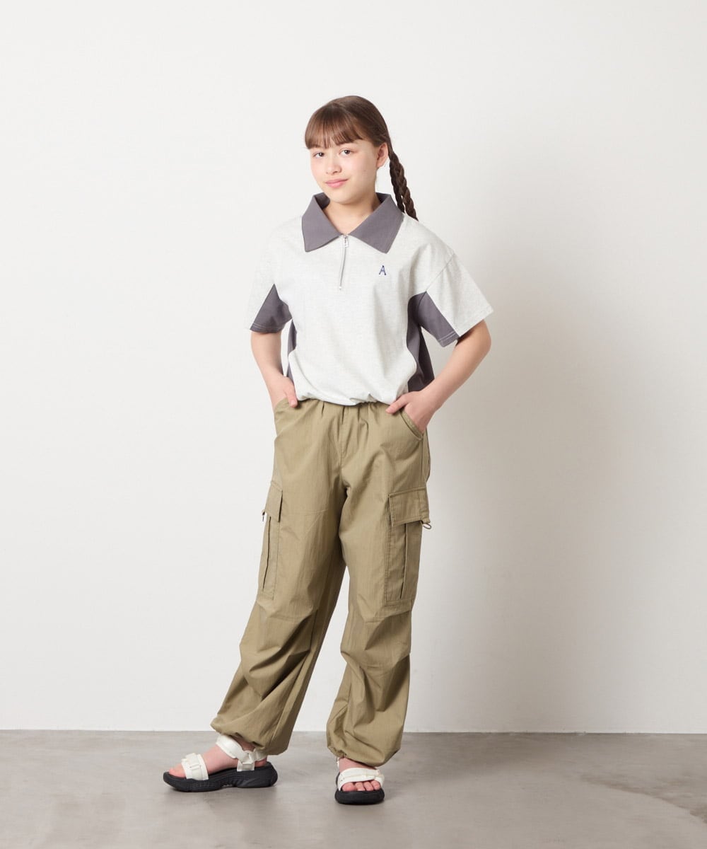 KJKHD90035 a.v.v KIDS(アー・ヴェ・ヴェ) [140-150]【男女兼用】襟付きバイカラーハーフジップ ライトグレー