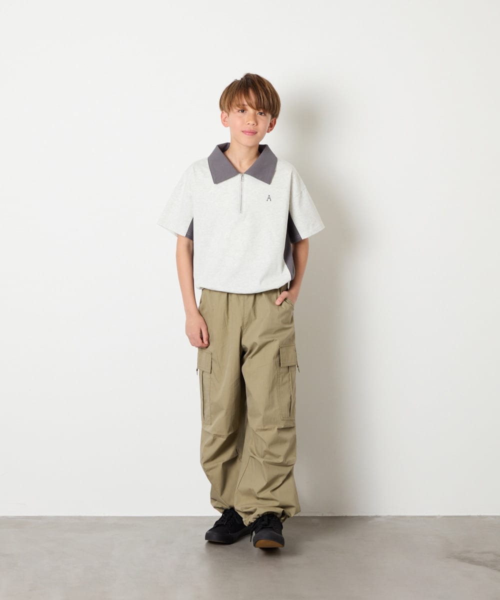 KJKHD90035 a.v.v KIDS(アー・ヴェ・ヴェ) [140-150]【男女兼用】襟付きバイカラーハーフジップ ライトグレー