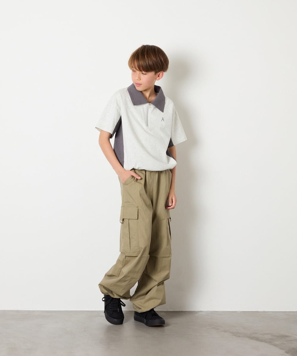 KJKHD90035 a.v.v KIDS(アー・ヴェ・ヴェ) [140-150]【男女兼用】襟付きバイカラーハーフジップ ライトグレー