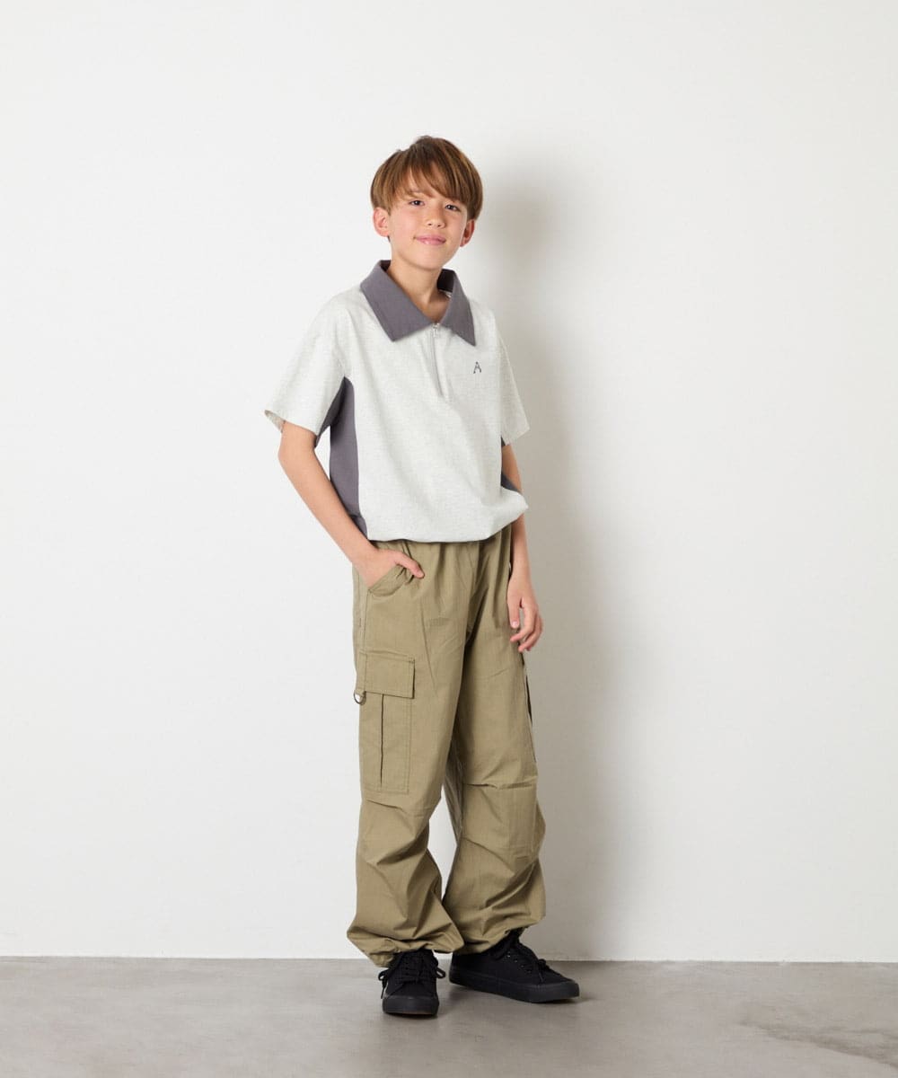 KJKHD90035 a.v.v KIDS(アー・ヴェ・ヴェ) [140-150]【男女兼用】襟付きバイカラーハーフジップ ライトグレー