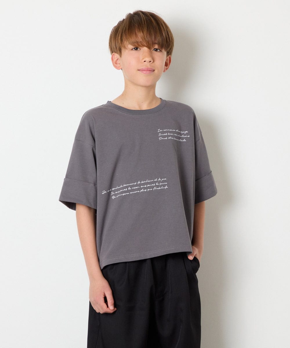 KJKHD91029 a.v.v KIDS(アー・ヴェ・ヴェ) [140-150]【男女兼用】袖ロールアップオーバーT ダークグレー