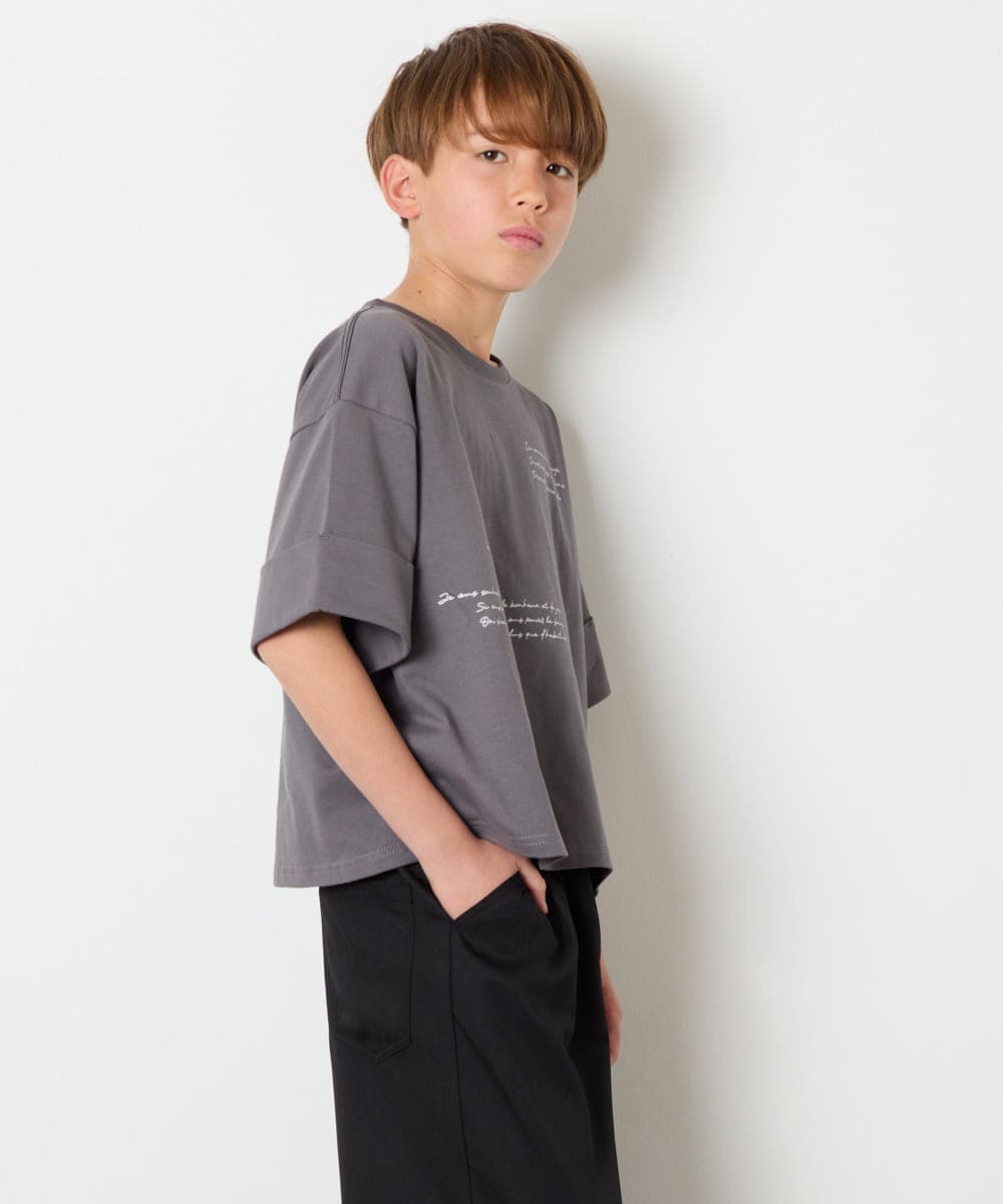 KJKHD91029 a.v.v KIDS(アー・ヴェ・ヴェ) [140-150]【男女兼用】袖ロールアップオーバーT ダークグレー