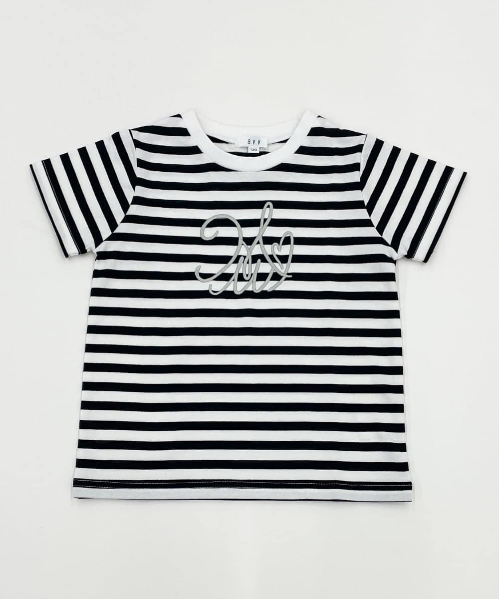 KJKHS23019 a.v.v KIDS(アー・ヴェ・ヴェ) [100-130]ビッグロゴ刺繍Tシャツ ボーダー