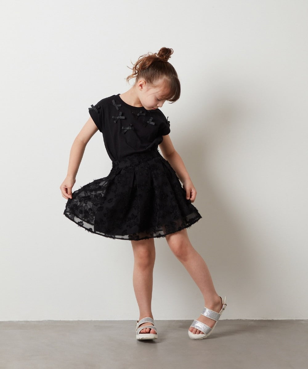 KJKHT24024 a.v.v KIDS(アー・ヴェ・ヴェ) [140-150]プチリボン半袖Ｔシャツ ブラック