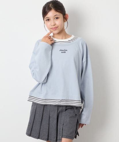 KJKJD03039 a.v.v KIDS [140-160]ボーダーレイヤード風ロングTシャツ
