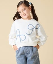 KJKLA41034 a.v.v KIDS(アー・ヴェ・ヴェ) [120-160]【立体リボンがカワイイ/通学にもオススメ】リボンテープ裏毛トレーナー アイボリー