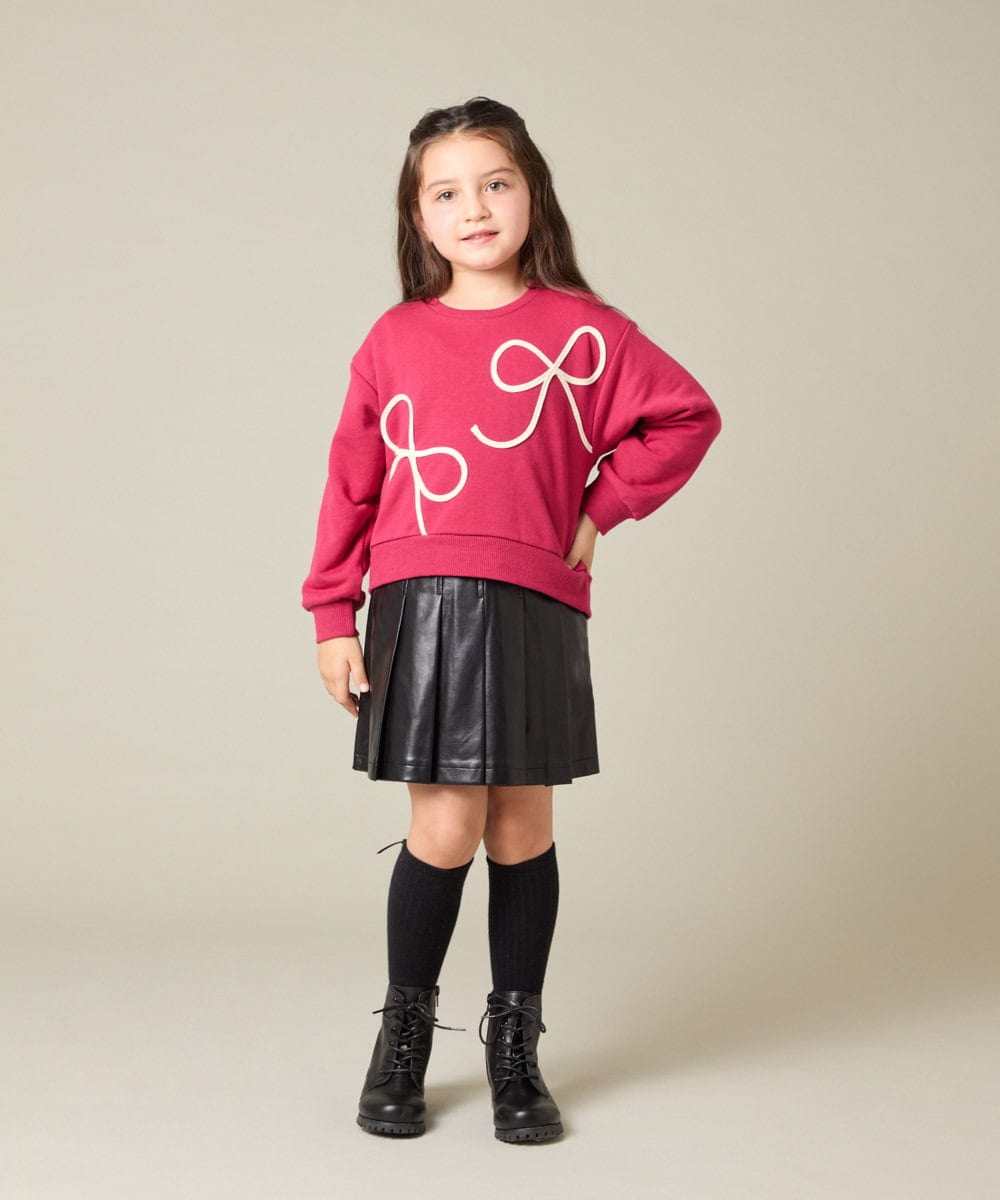 KJKLA41034 a.v.v KIDS(アー・ヴェ・ヴェ) [120-160]【立体リボンがカワイイ/通学にもオススメ】リボンテープ裏毛トレーナー アイボリー