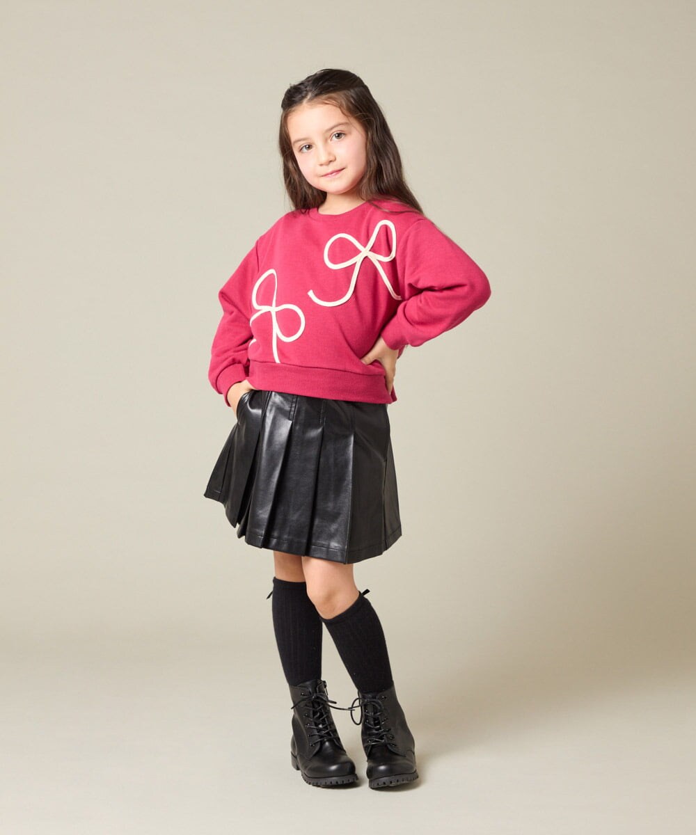 KJKLA41034 a.v.v KIDS(アー・ヴェ・ヴェ) [120-160]【立体リボンがカワイイ/通学にもオススメ】リボンテープ裏毛トレーナー アイボリー