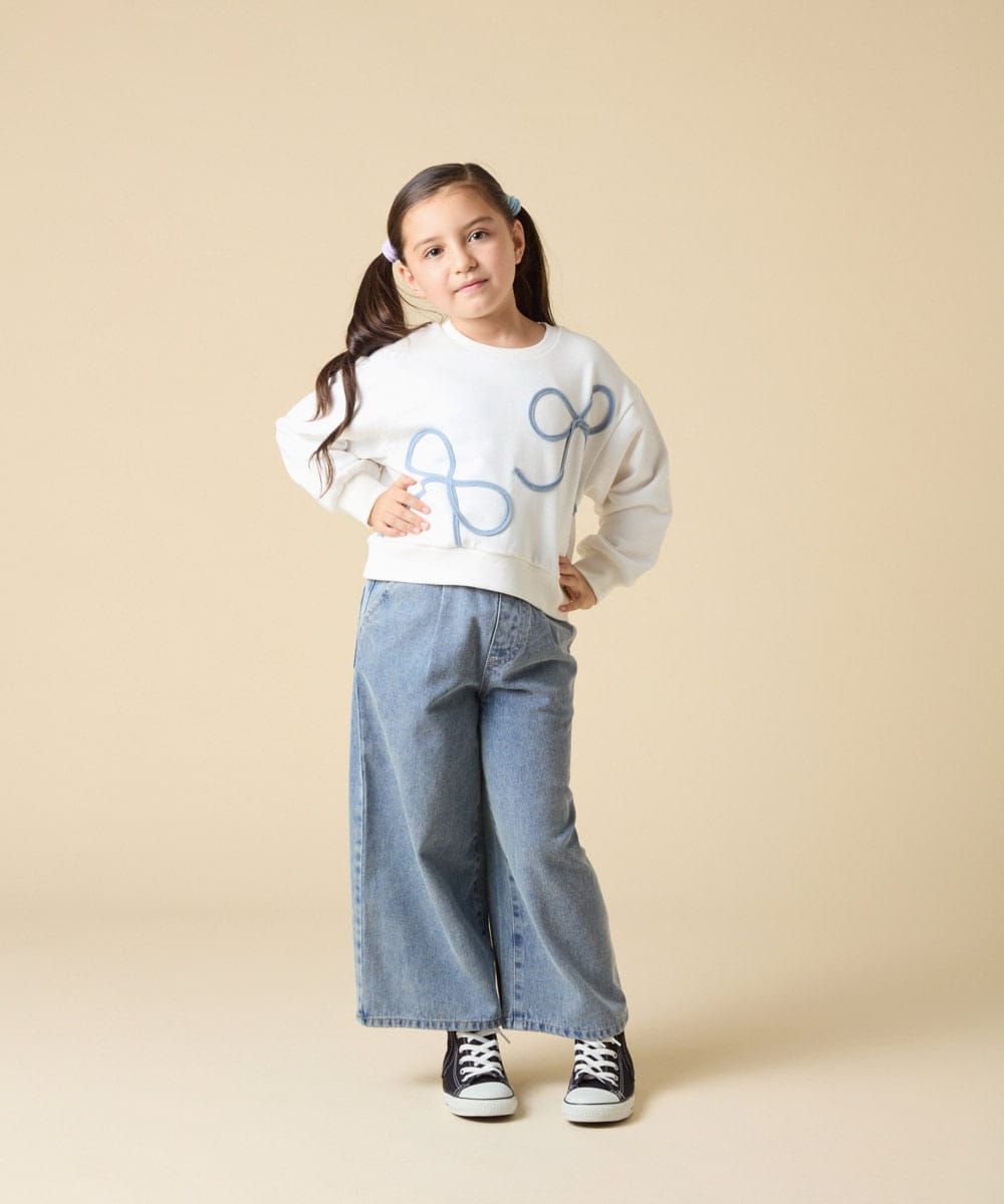 KJKLA41034 a.v.v KIDS(アー・ヴェ・ヴェ) [120-160]【立体リボンがカワイイ/通学にもオススメ】リボンテープ裏毛トレーナー アイボリー