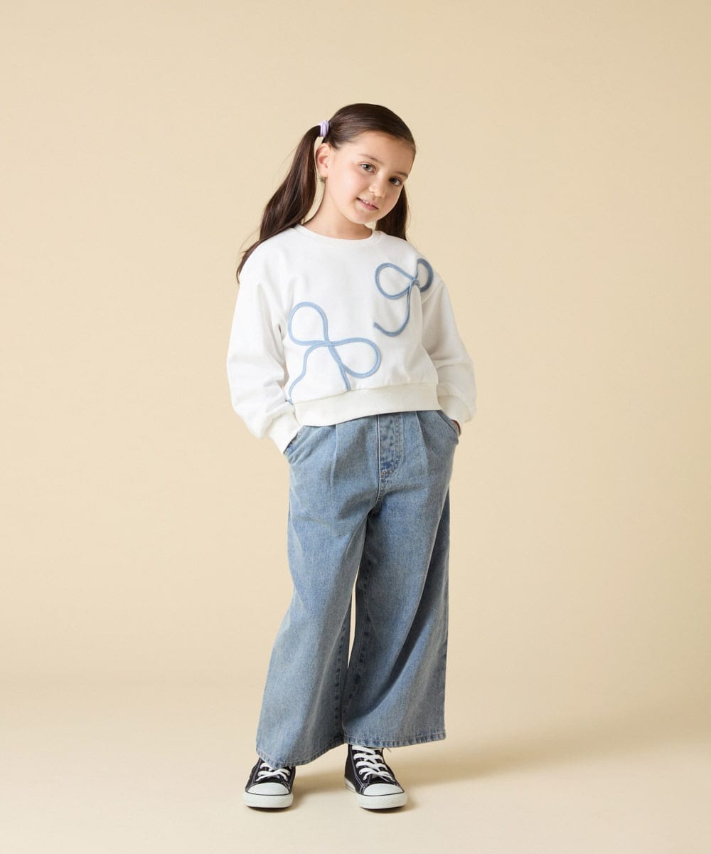 KJKLA41034 a.v.v KIDS(アー・ヴェ・ヴェ) [120-160]【立体リボンがカワイイ/通学にもオススメ】リボンテープ裏毛トレーナー アイボリー
