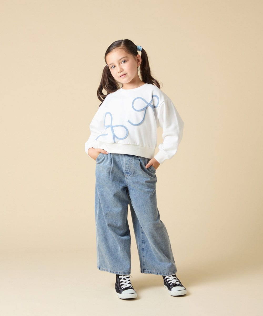 KJKLA41034 a.v.v KIDS(アー・ヴェ・ヴェ) [120-160]【立体リボンがカワイイ/通学にもオススメ】リボンテープ裏毛トレーナー アイボリー