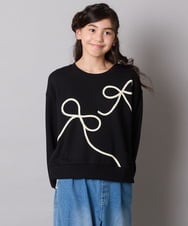 KJKLA41034 a.v.v KIDS(アー・ヴェ・ヴェ) [120-160]【立体リボンがカワイイ/通学にもオススメ】リボンテープ裏毛トレーナー ブラック