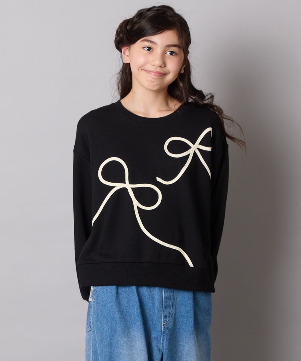 KJKLA41034 a.v.v KIDS(アー・ヴェ・ヴェ) [120-160]【立体リボンがカワイイ/通学にもオススメ】リボンテープ裏毛トレーナー ブラック