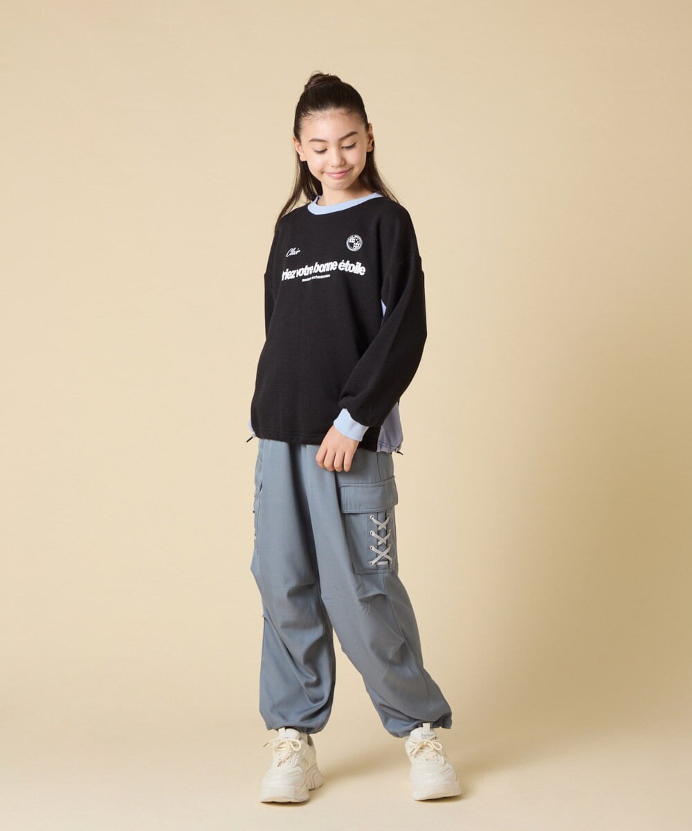 KJKLA42039 a.v.v KIDS(アー・ヴェ・ヴェ) [130-160]【切り替えバイカラー/スポーティ】配色切り替えロゴトレーナー グリーン