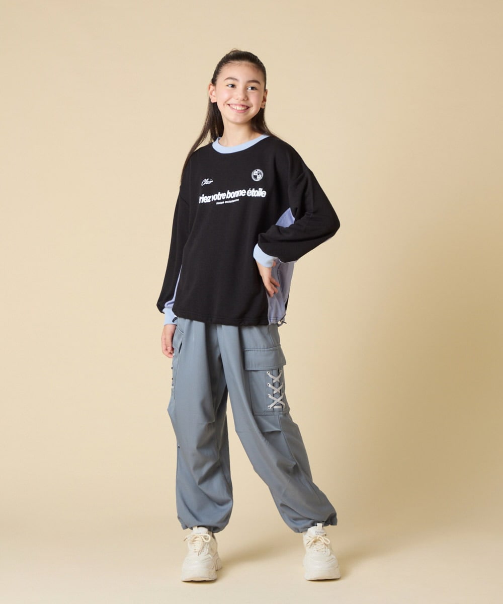 KJKLA42039 a.v.v KIDS(アー・ヴェ・ヴェ) [130-160]【切り替えバイカラー/スポーティ】配色切り替えロゴトレーナー グリーン