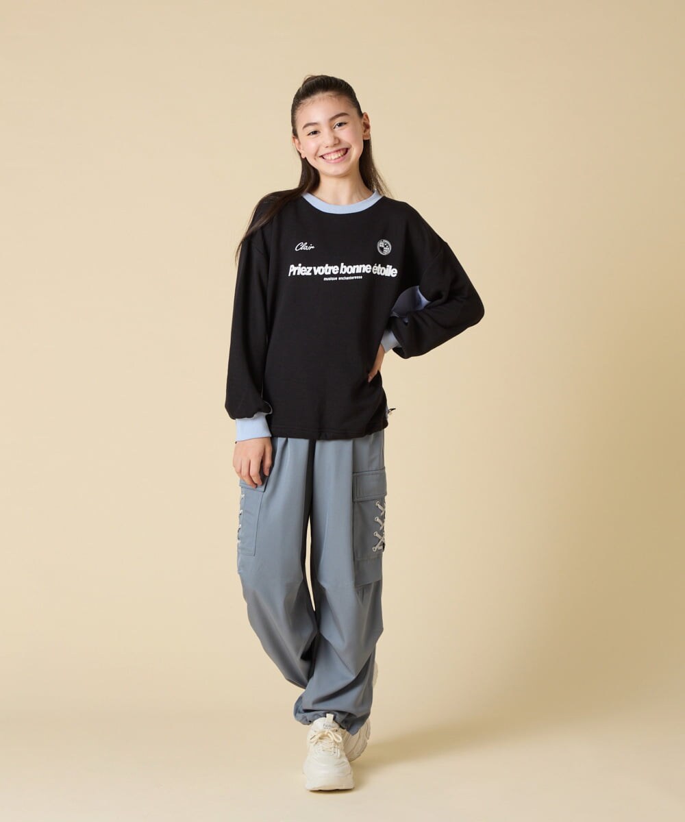 KJKLA42039 a.v.v KIDS(アー・ヴェ・ヴェ) [130-160]【切り替えバイカラー/スポーティ】配色切り替えロゴトレーナー グリーン