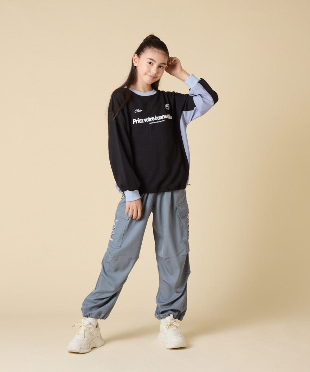 KJKLA42039 a.v.v KIDS(アー・ヴェ・ヴェ) [130-160]【切り替えバイカラー/スポーティ】配色切り替えロゴトレーナー グリーン