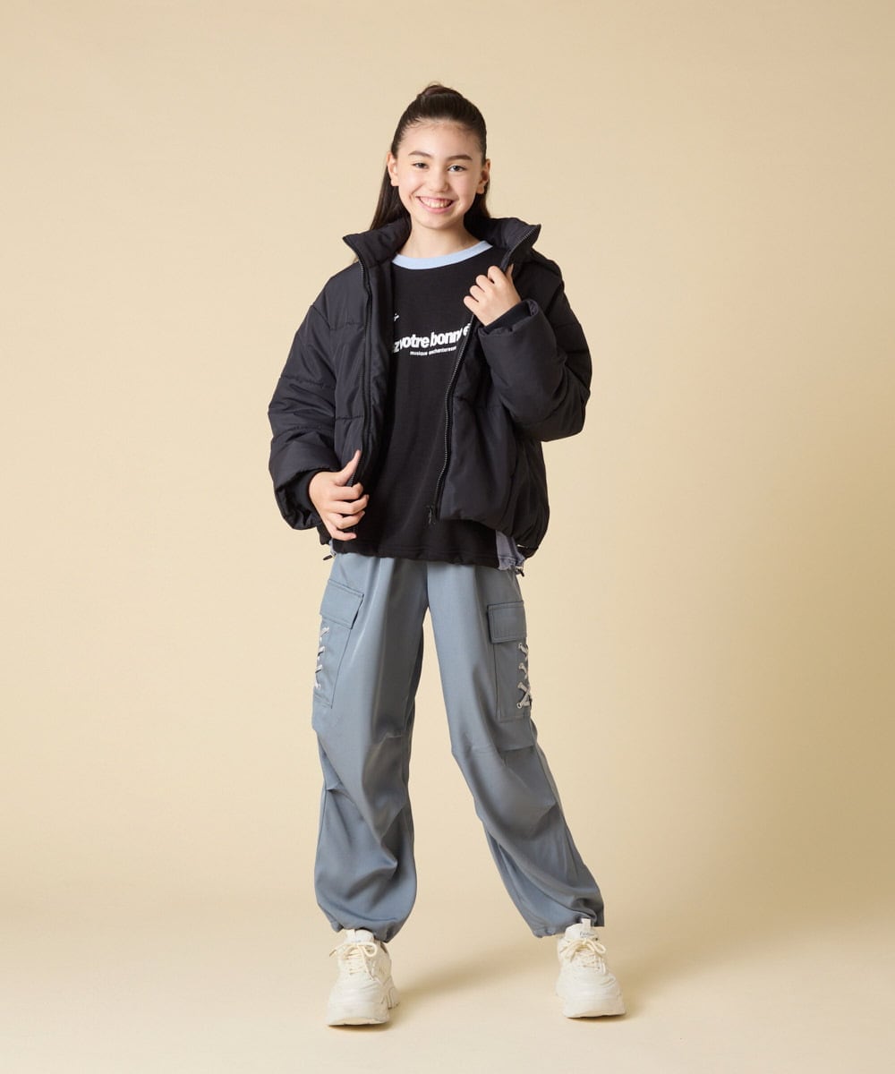 KJKLA42039 a.v.v KIDS(アー・ヴェ・ヴェ) [130-160]【切り替えバイカラー/スポーティ】配色切り替えロゴトレーナー グリーン