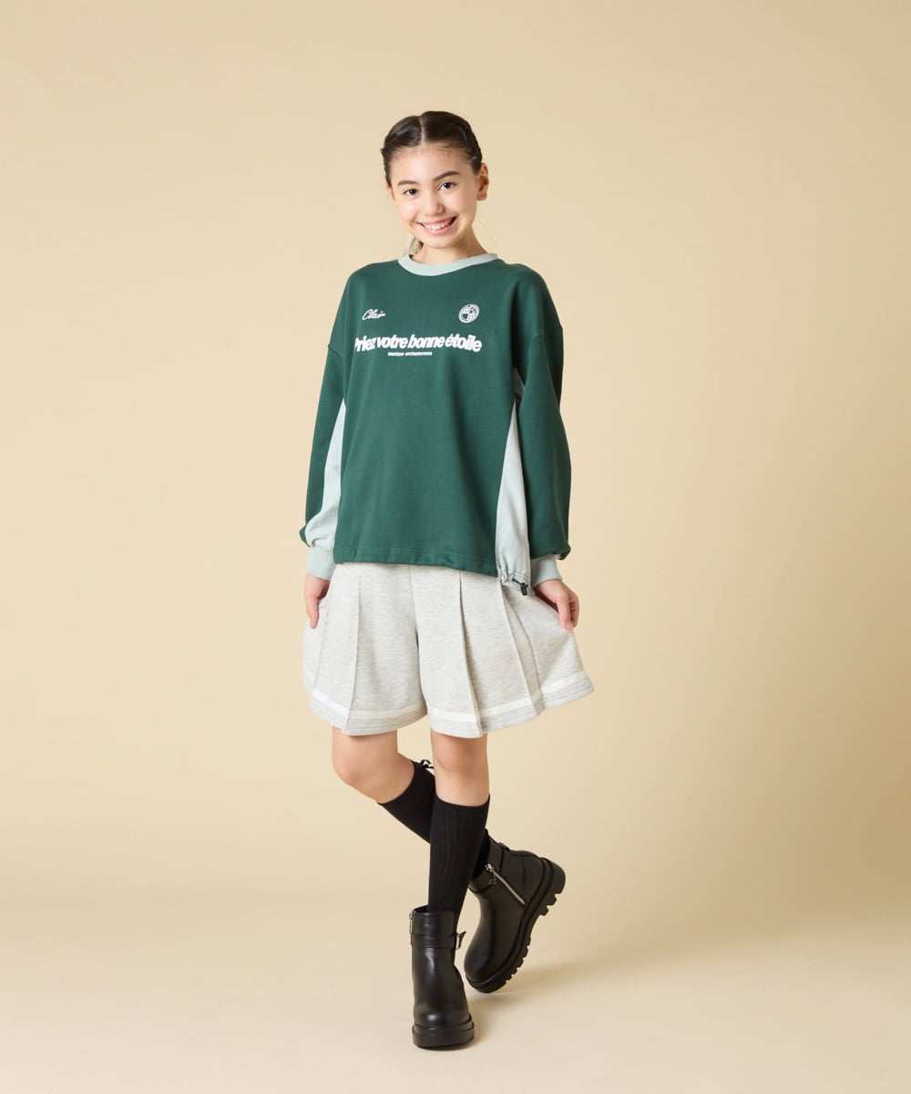 KJKLA42039 a.v.v KIDS(アー・ヴェ・ヴェ) [130-160]【切り替えバイカラー/スポーティ】配色切り替えロゴトレーナー グリーン